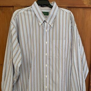 Kannons Clothing Wrinkle Free Cotton Blue Brown Stripe Shirt XXL